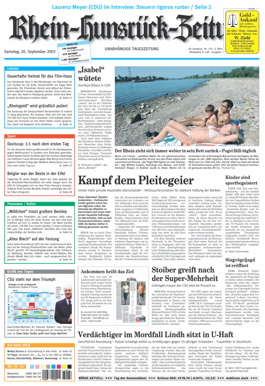 Rhein-Hunsrück-Zeitung vom Samstag, 20.09.2003