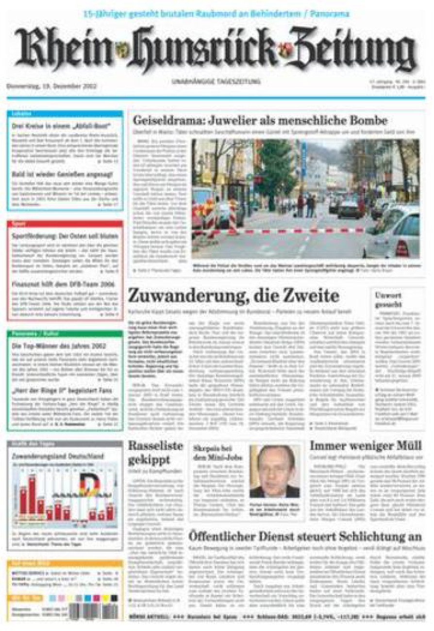 Rhein-Hunsrück-Zeitung vom Donnerstag, 19.12.2002