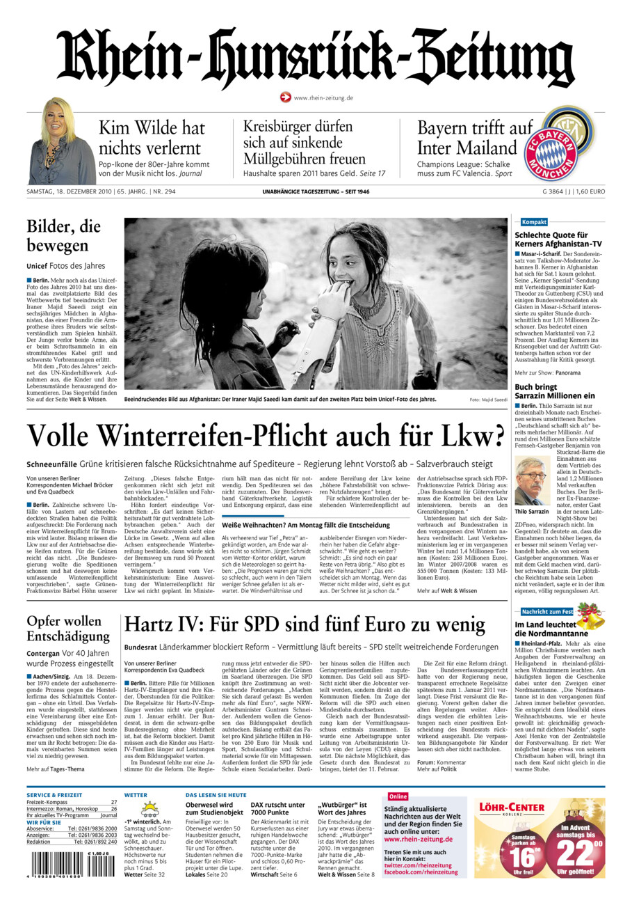Rhein-Hunsrück-Zeitung vom Samstag, 18.12.2010
