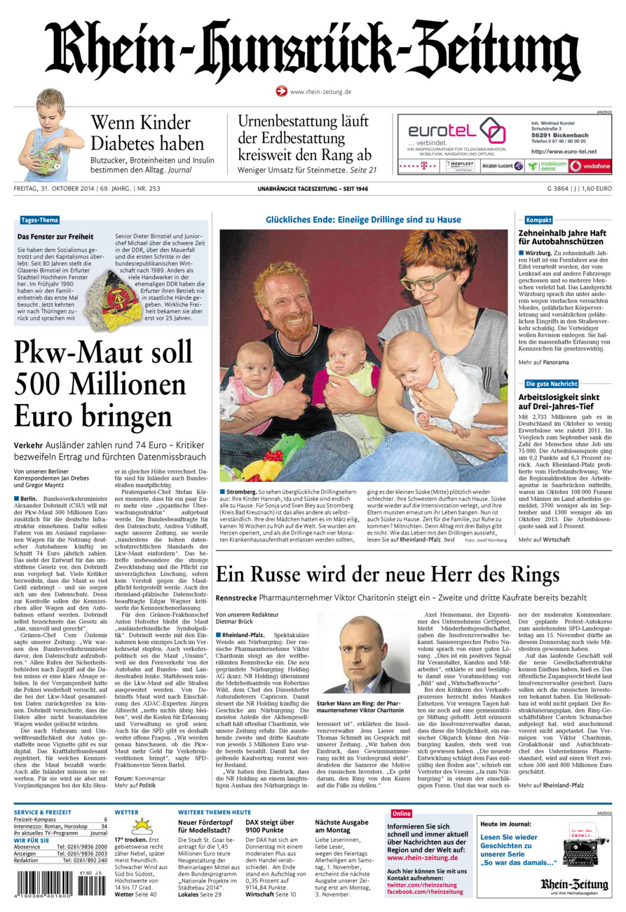 Rhein-Hunsrück-Zeitung vom Freitag, 31.10.2014