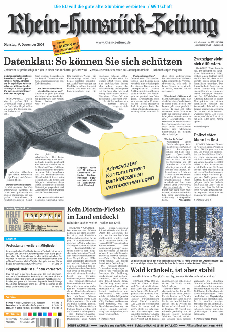 Rhein-Hunsrück-Zeitung vom Dienstag, 09.12.2008