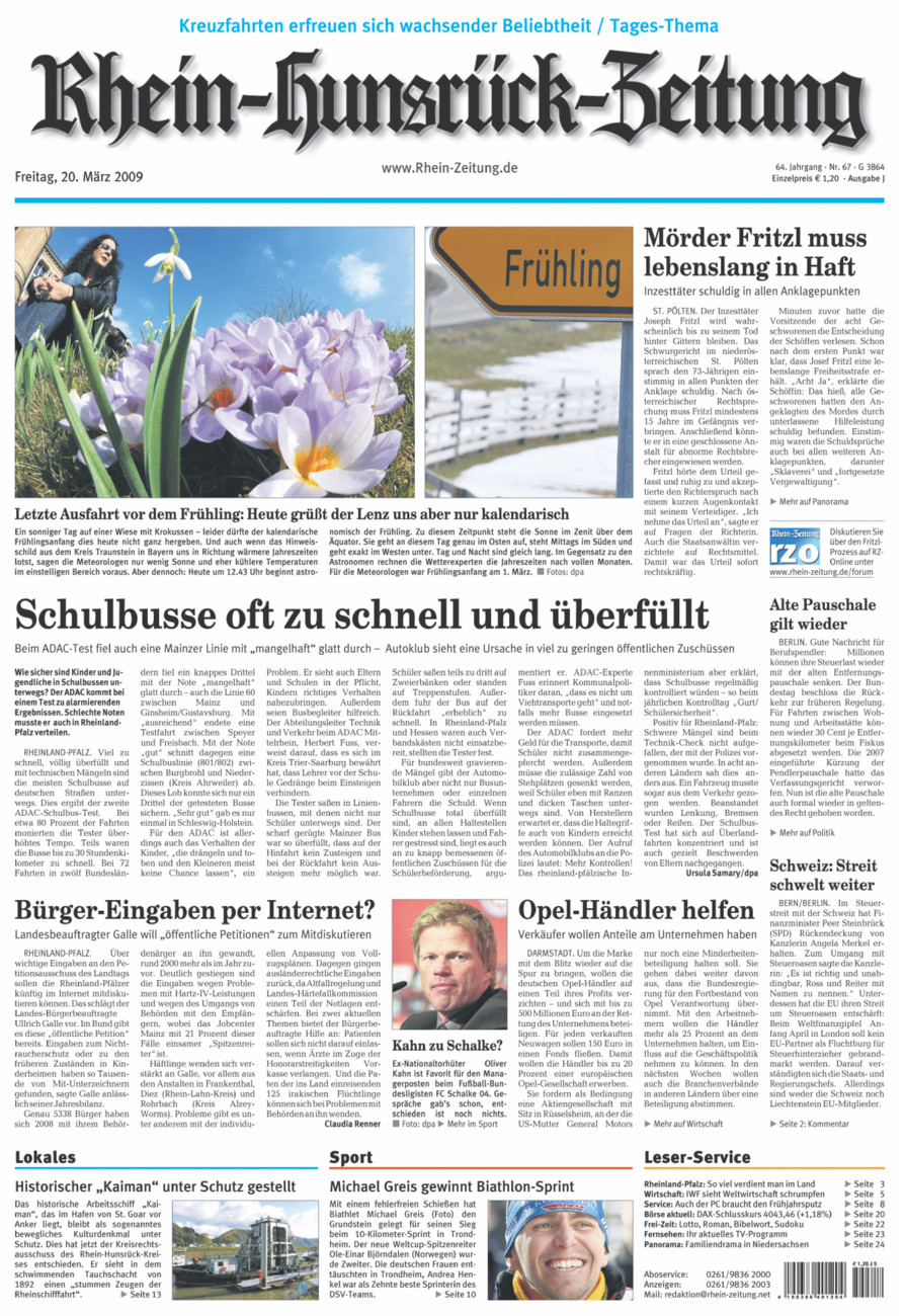 Rhein-Hunsrück-Zeitung vom Freitag, 20.03.2009