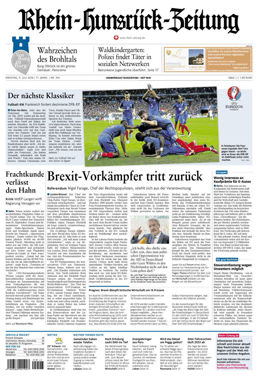 Rhein-Hunsrück-Zeitung vom Dienstag, 05.07.2016