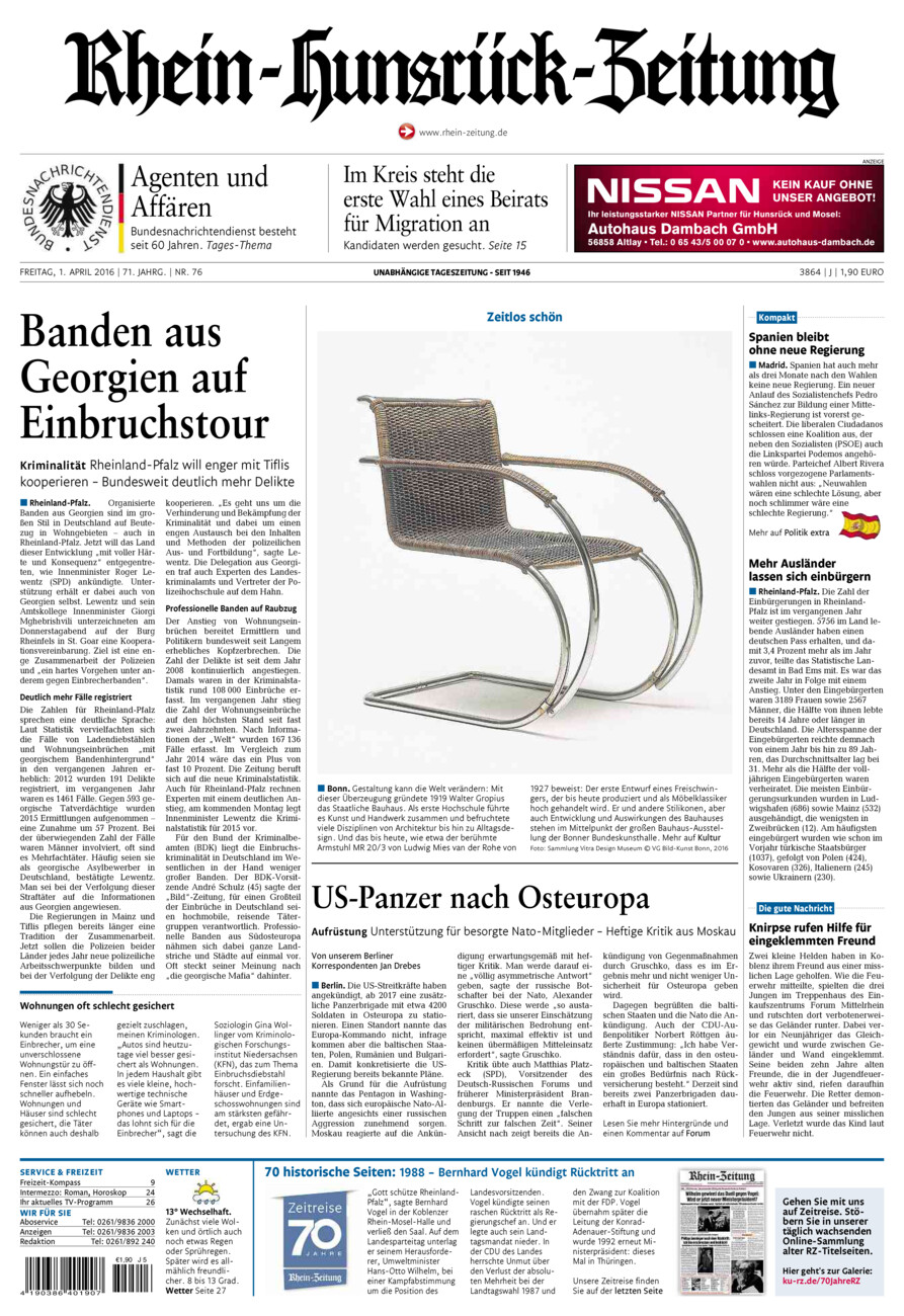 Rhein-Hunsrück-Zeitung vom Freitag, 01.04.2016