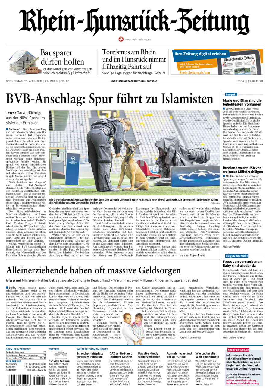 Rhein-Hunsrück-Zeitung vom Donnerstag, 13.04.2017
