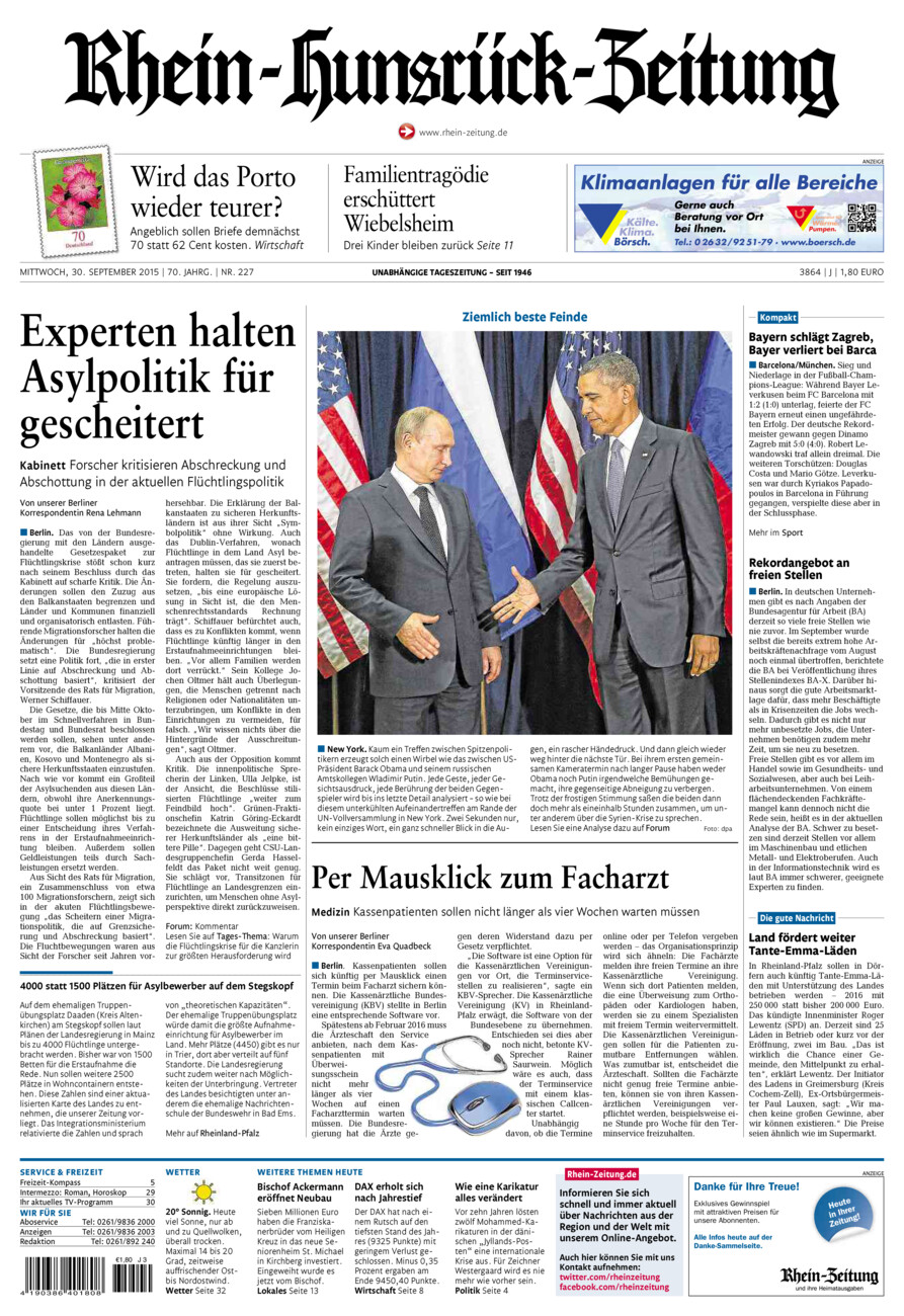 Rhein-Hunsrück-Zeitung vom Mittwoch, 30.09.2015