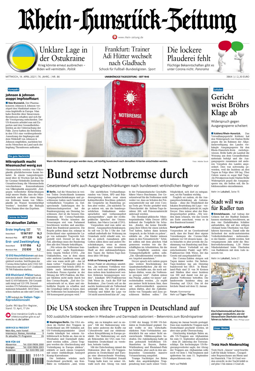 Rhein-Hunsrück-Zeitung vom Mittwoch, 14.04.2021