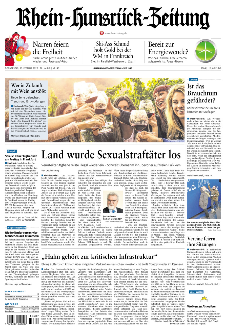 Rhein-Hunsrück-Zeitung vom Donnerstag, 16.02.2023