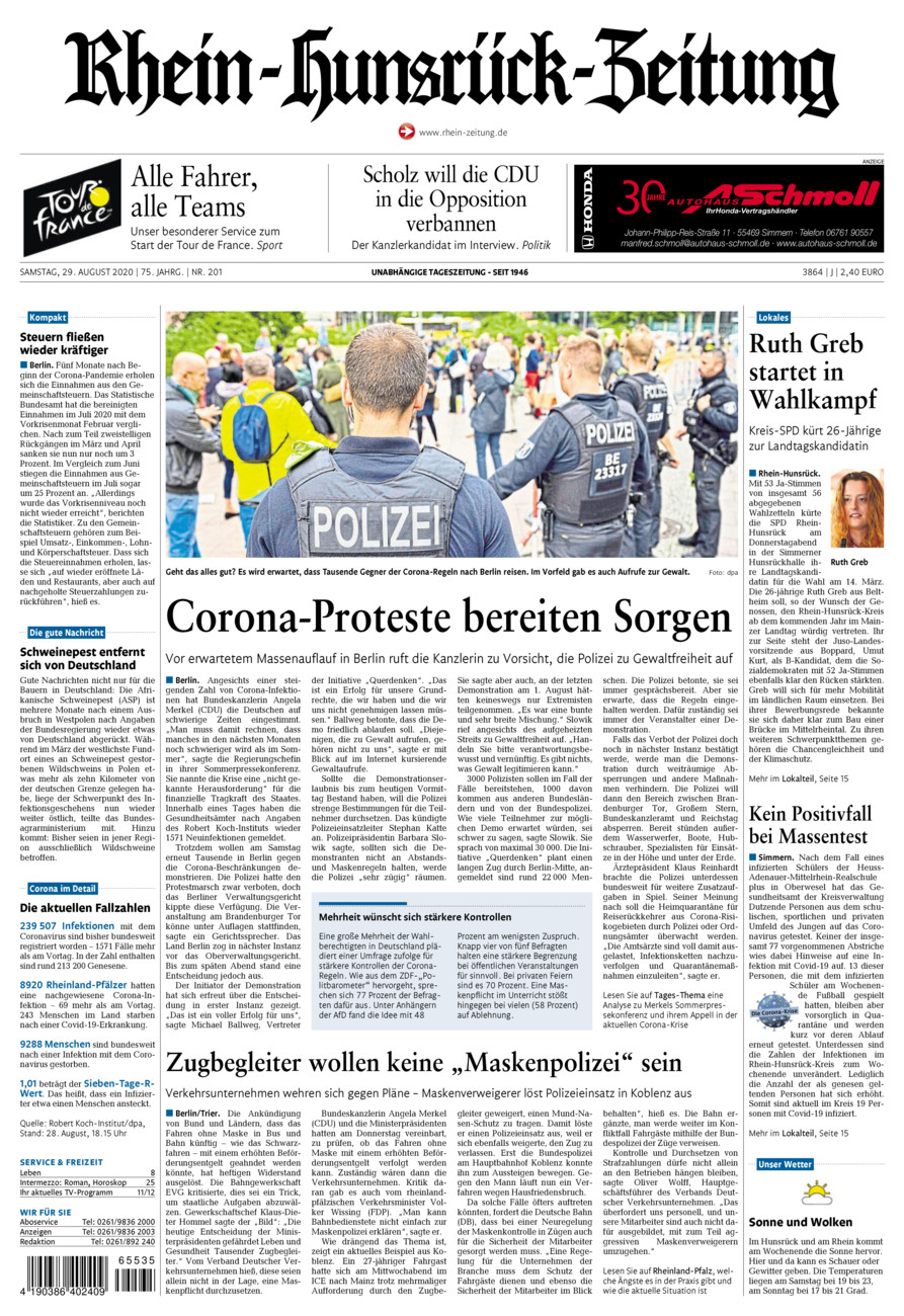 Rhein-Hunsrück-Zeitung vom Samstag, 29.08.2020