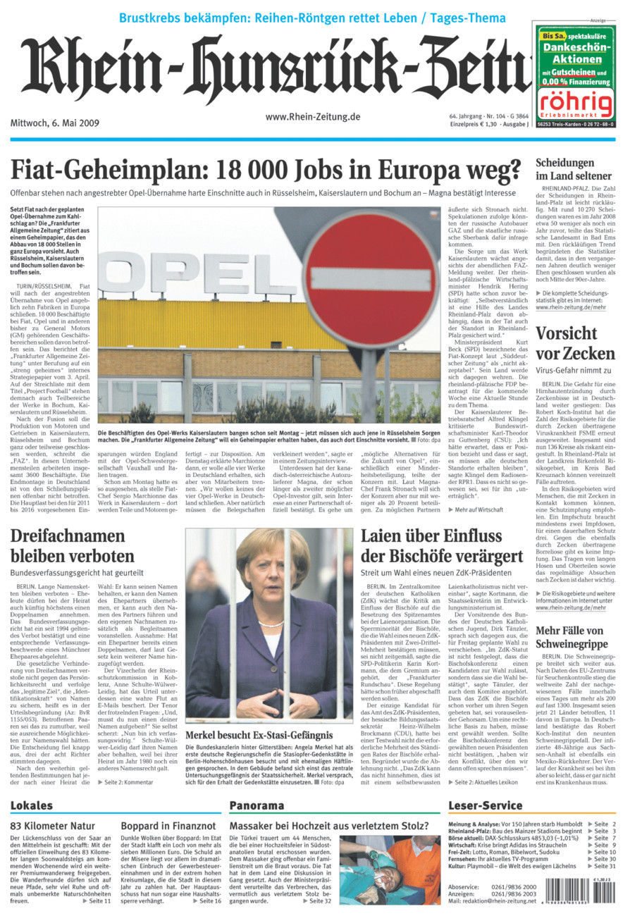 Rhein-Hunsrück-Zeitung vom Mittwoch, 06.05.2009