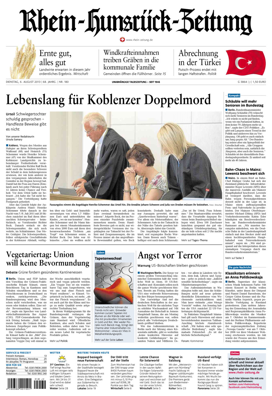 Rhein-Hunsrück-Zeitung vom Dienstag, 06.08.2013