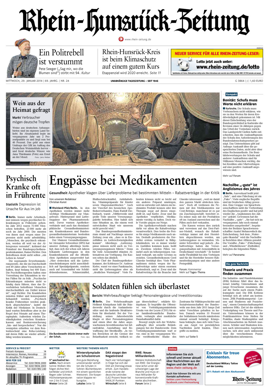 Rhein-Hunsrück-Zeitung vom Mittwoch, 29.01.2014