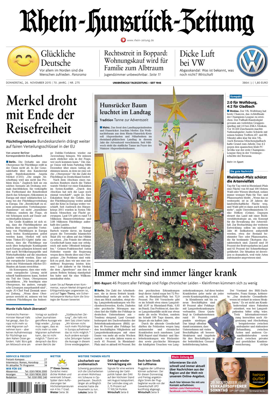 Rhein-Hunsrück-Zeitung vom Donnerstag, 26.11.2015