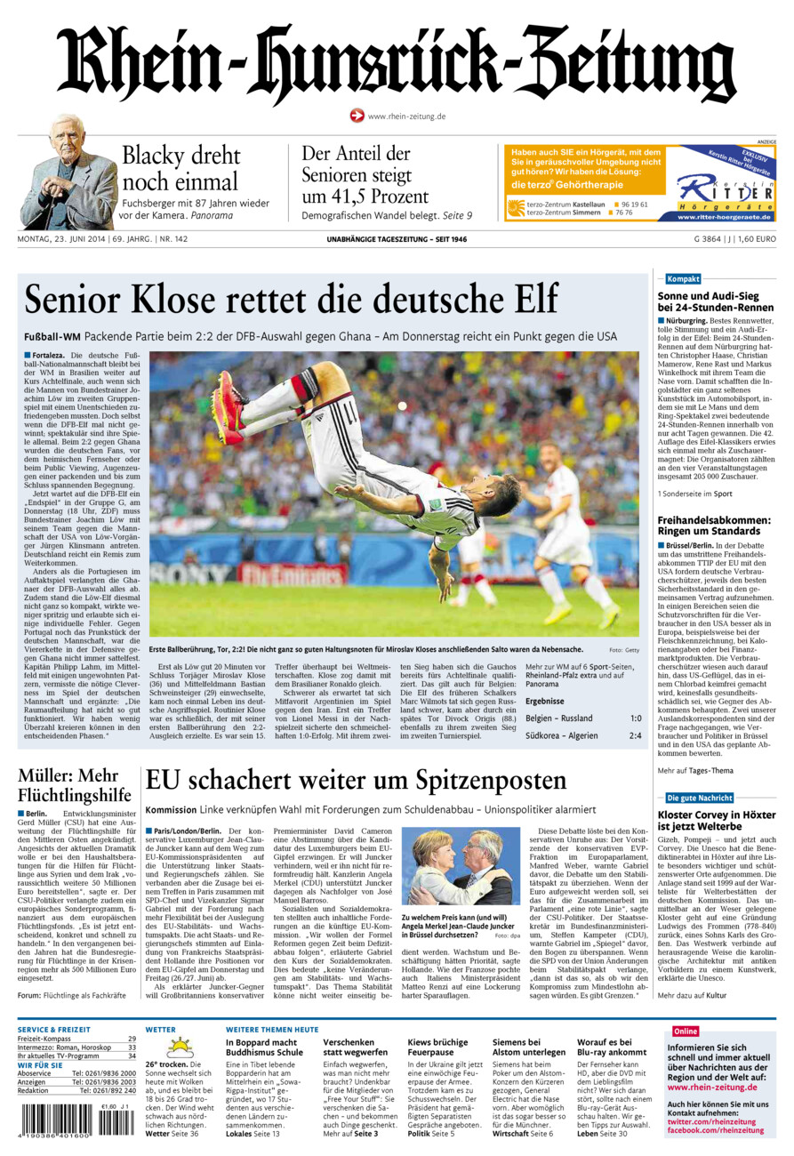 Rhein-Hunsrück-Zeitung vom Montag, 23.06.2014