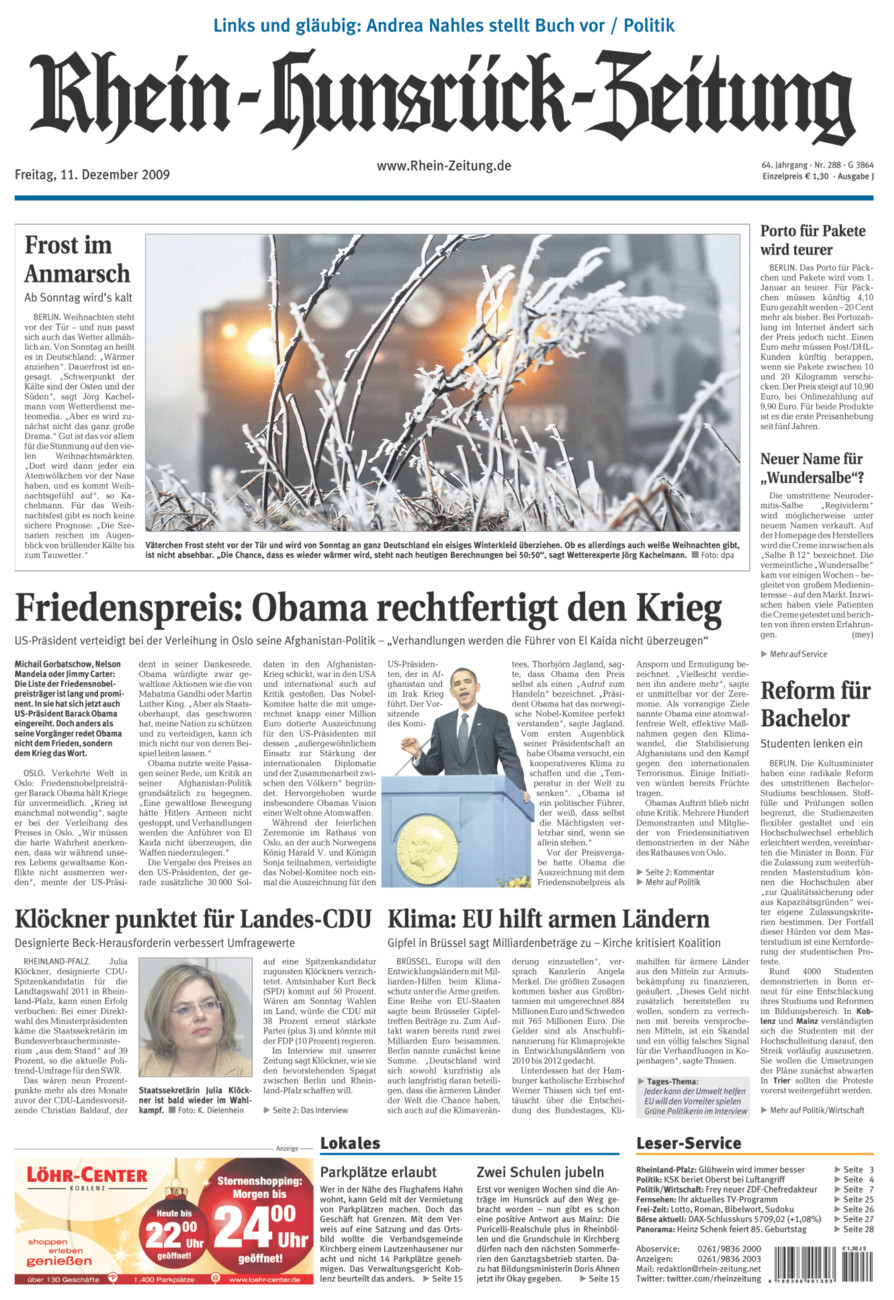 Rhein-Hunsrück-Zeitung vom Freitag, 11.12.2009