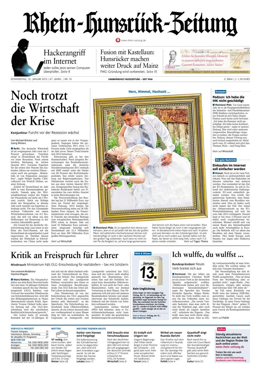 Rhein-Hunsrück-Zeitung vom Donnerstag, 12.01.2012