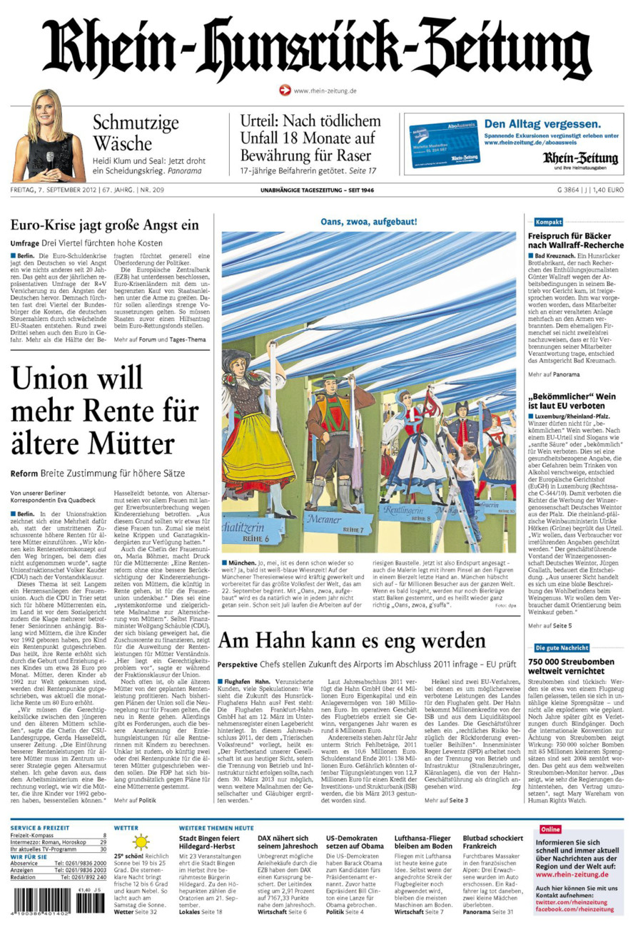 Rhein-Hunsrück-Zeitung vom Freitag, 07.09.2012