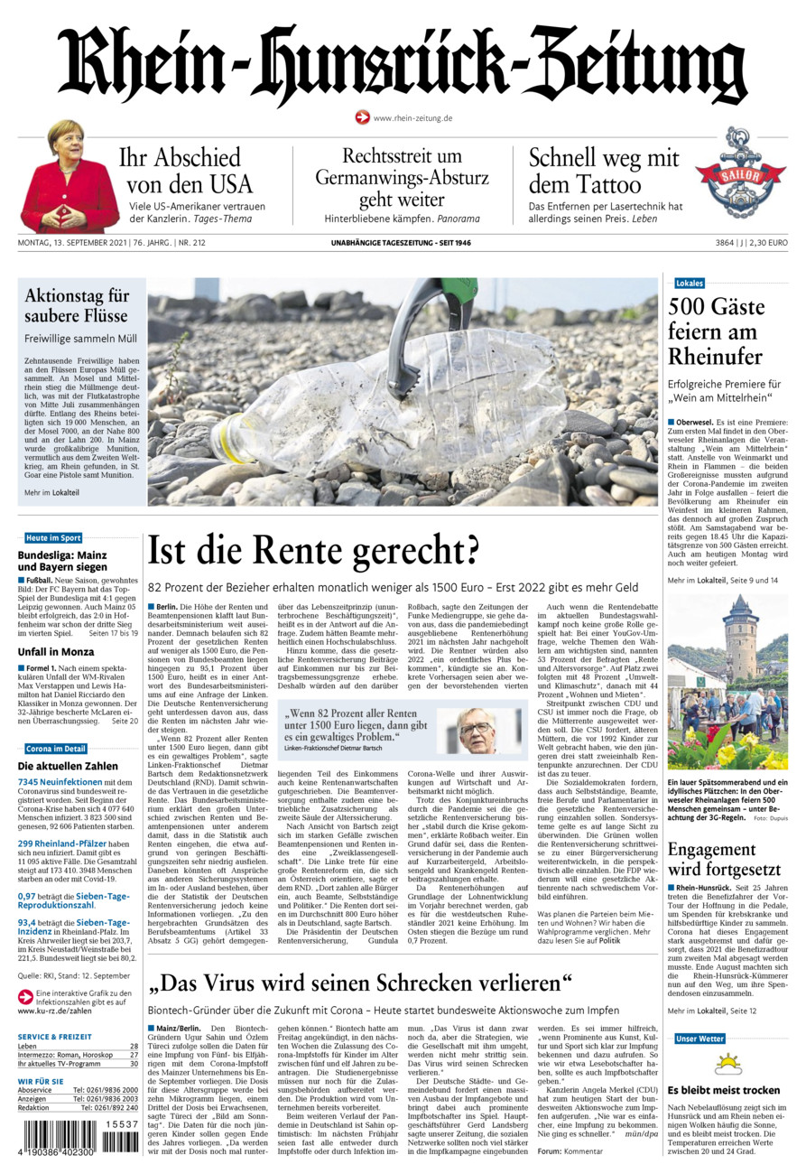Rhein-Hunsrück-Zeitung vom Montag, 13.09.2021