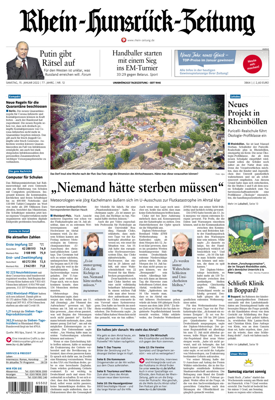 Rhein-Hunsrück-Zeitung vom Samstag, 15.01.2022