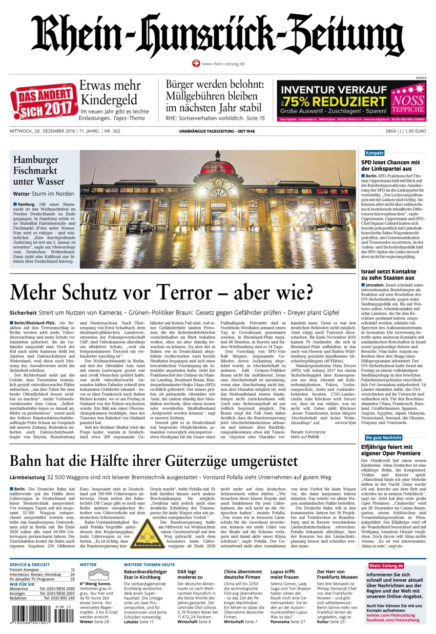 Rhein-Hunsrück-Zeitung vom Mittwoch, 28.12.2016
