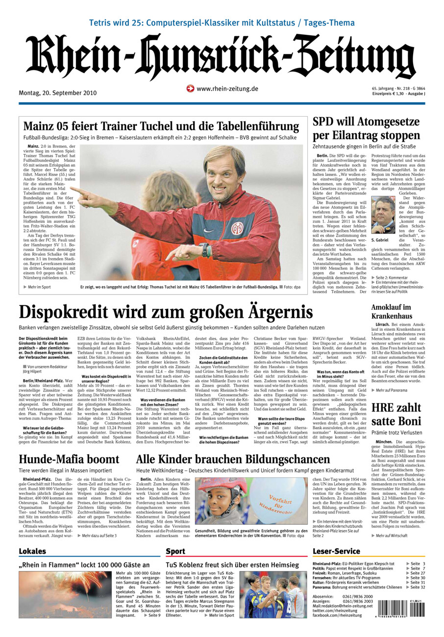 Rhein-Hunsrück-Zeitung vom Montag, 20.09.2010