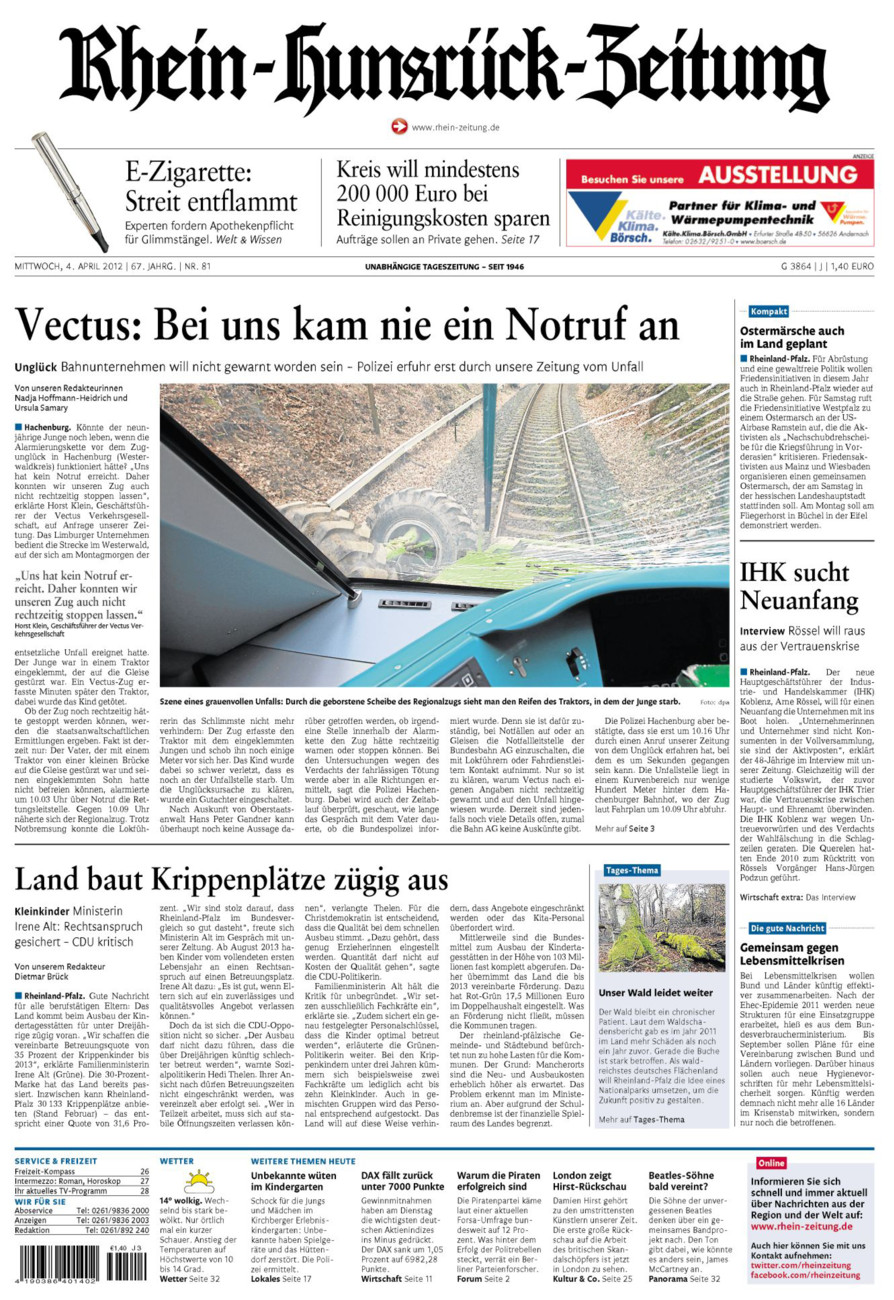 Rhein-Hunsrück-Zeitung vom Mittwoch, 04.04.2012