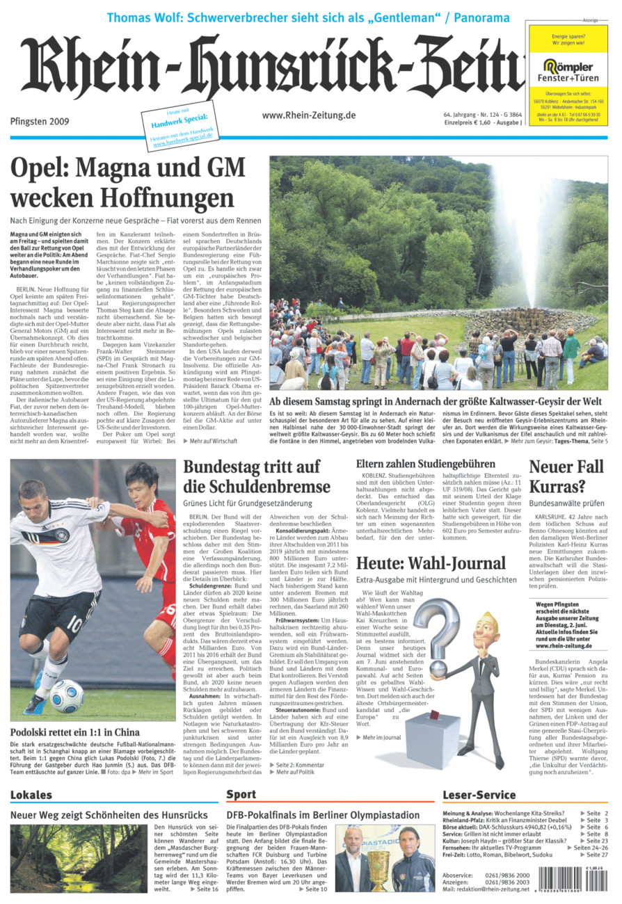 Rhein-Hunsrück-Zeitung vom Samstag, 30.05.2009