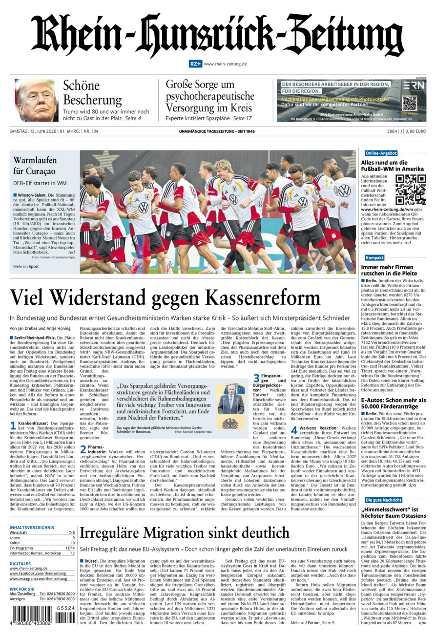Rhein-Hunsrück-Zeitung vom Samstag, 13.06.2026
