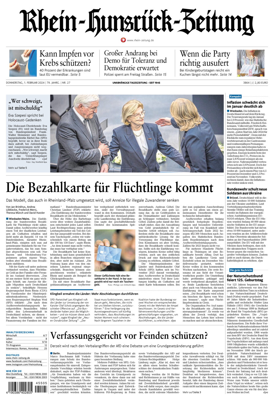 Rhein-Hunsrück-Zeitung vom Donnerstag, 01.02.2024