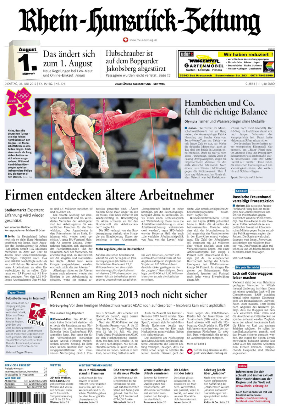 Rhein-Hunsrück-Zeitung vom Dienstag, 31.07.2012
