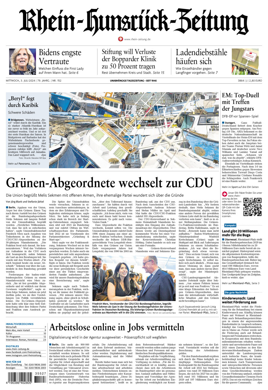 Rhein-Hunsrück-Zeitung vom Mittwoch, 03.07.2024