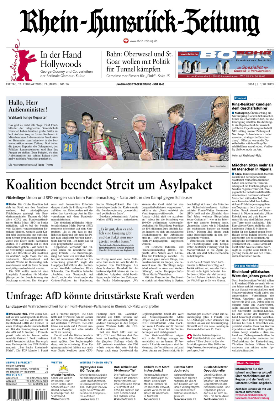 Rhein-Hunsrück-Zeitung vom Freitag, 12.02.2016