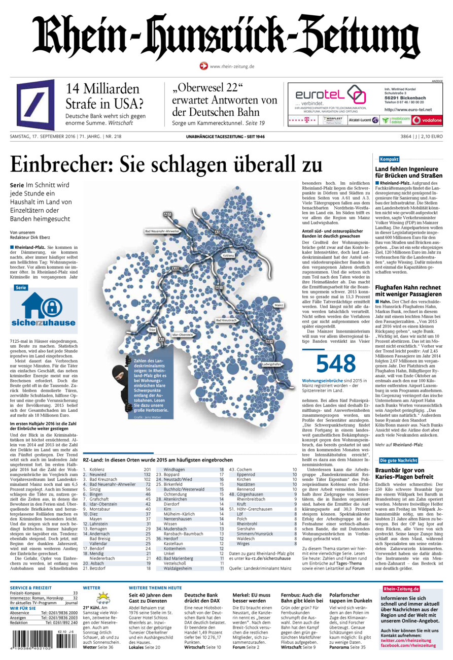 Rhein-Hunsrück-Zeitung vom Samstag, 17.09.2016