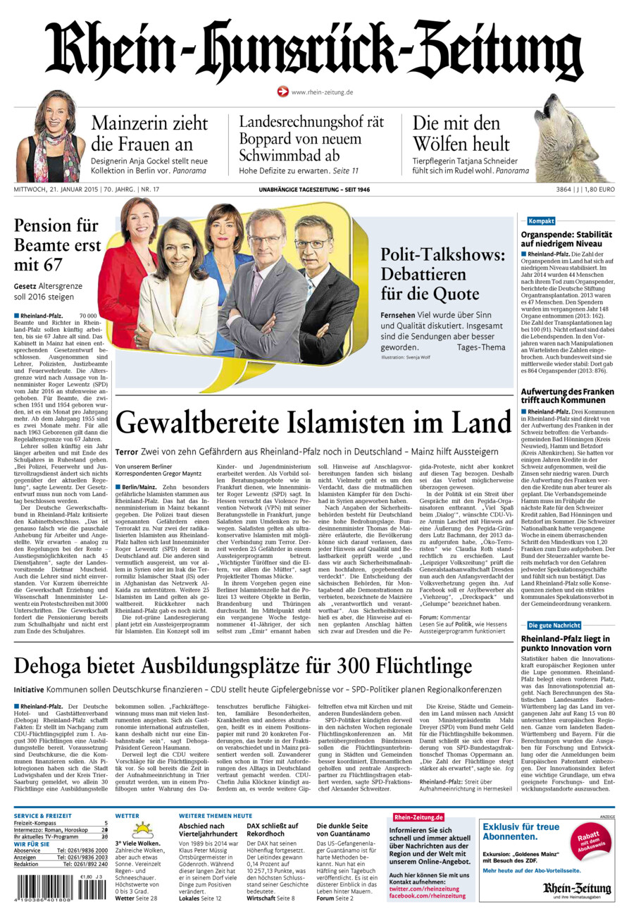 Rhein-Hunsrück-Zeitung vom Mittwoch, 21.01.2015
