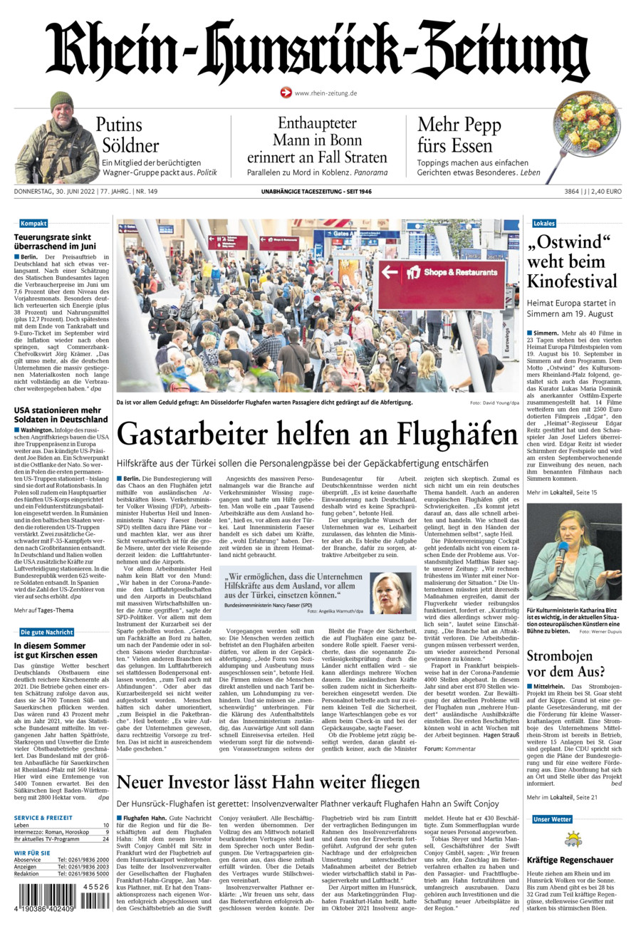 Rhein-Hunsrück-Zeitung vom Donnerstag, 30.06.2022