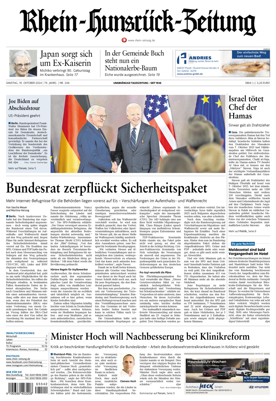 Rhein-Hunsrück-Zeitung vom Samstag, 19.10.2024