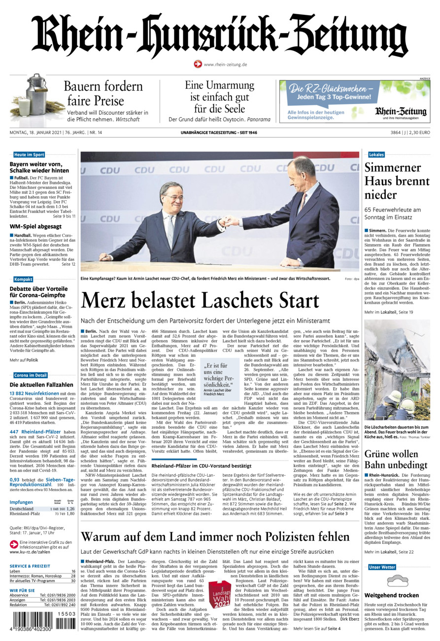 Rhein-Hunsrück-Zeitung vom Montag, 18.01.2021