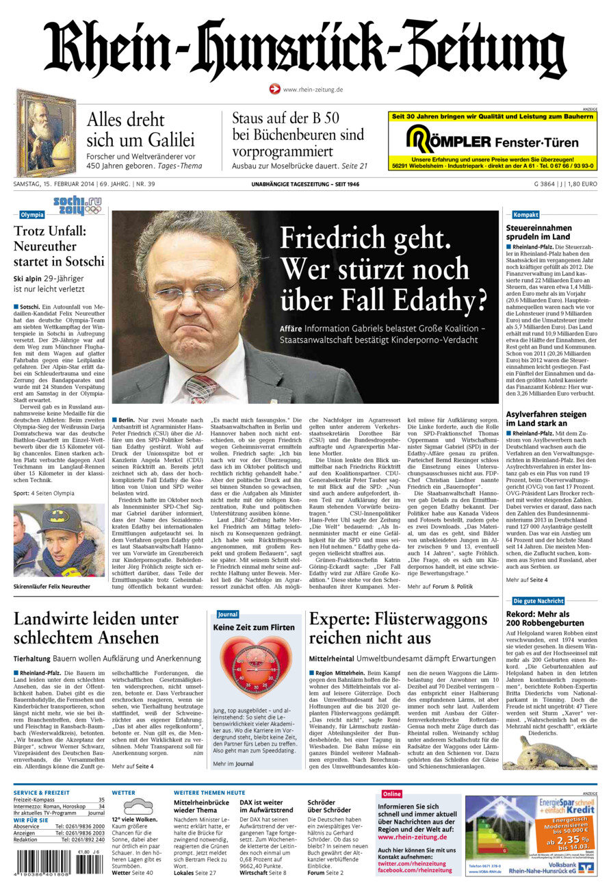 Rhein-Hunsrück-Zeitung vom Samstag, 15.02.2014
