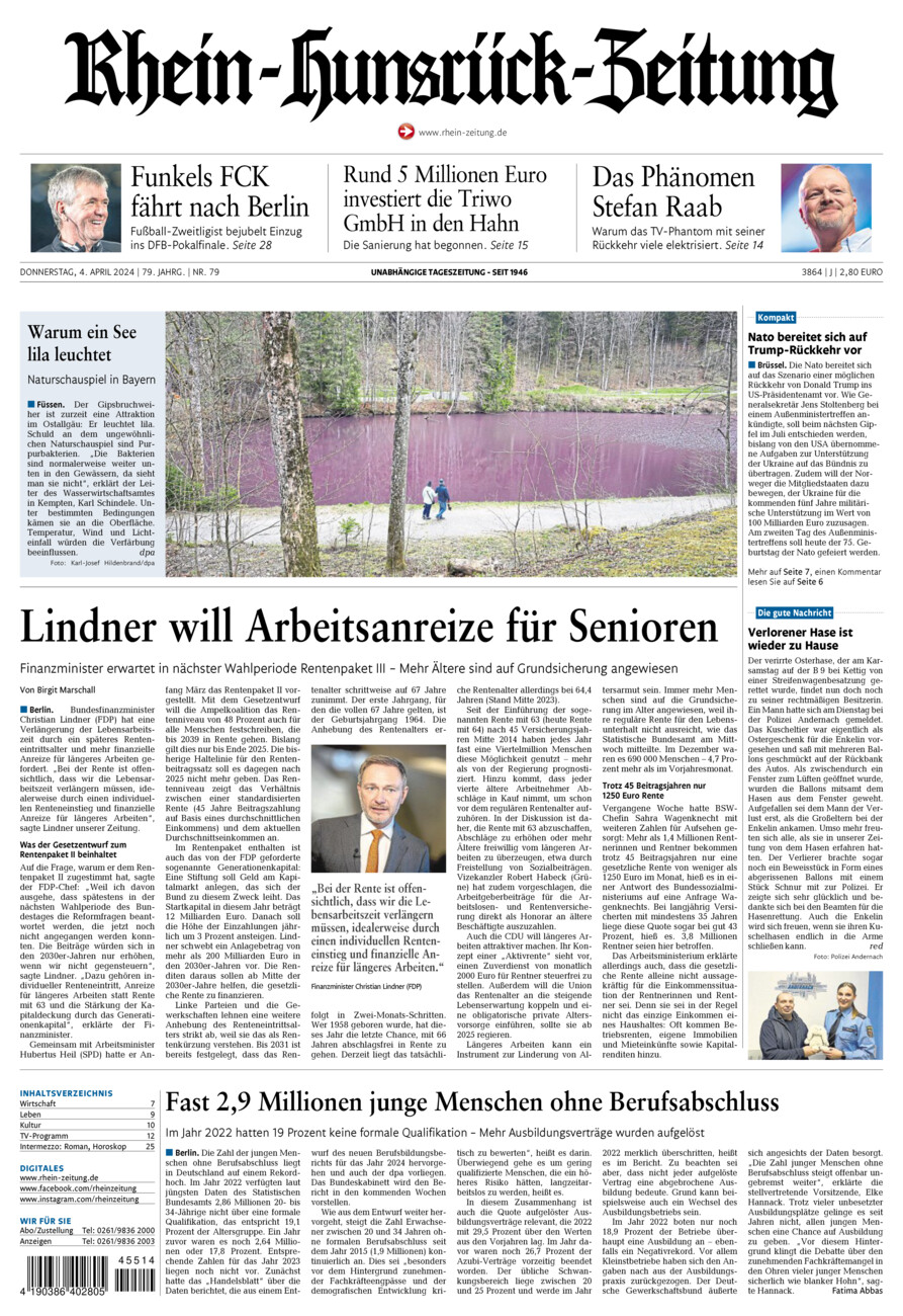 Rhein-Hunsrück-Zeitung vom Donnerstag, 04.04.2024