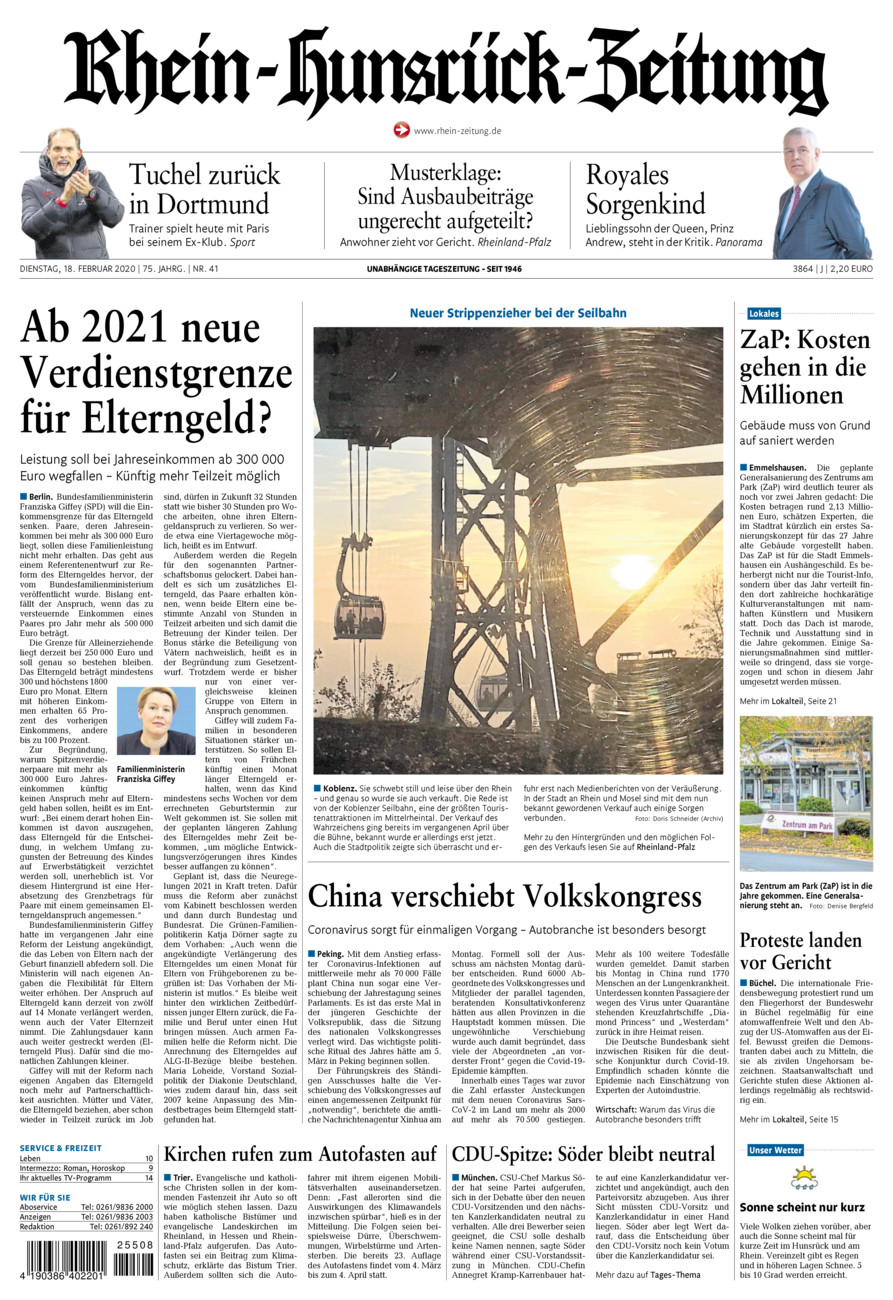 Rhein-Hunsrück-Zeitung vom Dienstag, 18.02.2020