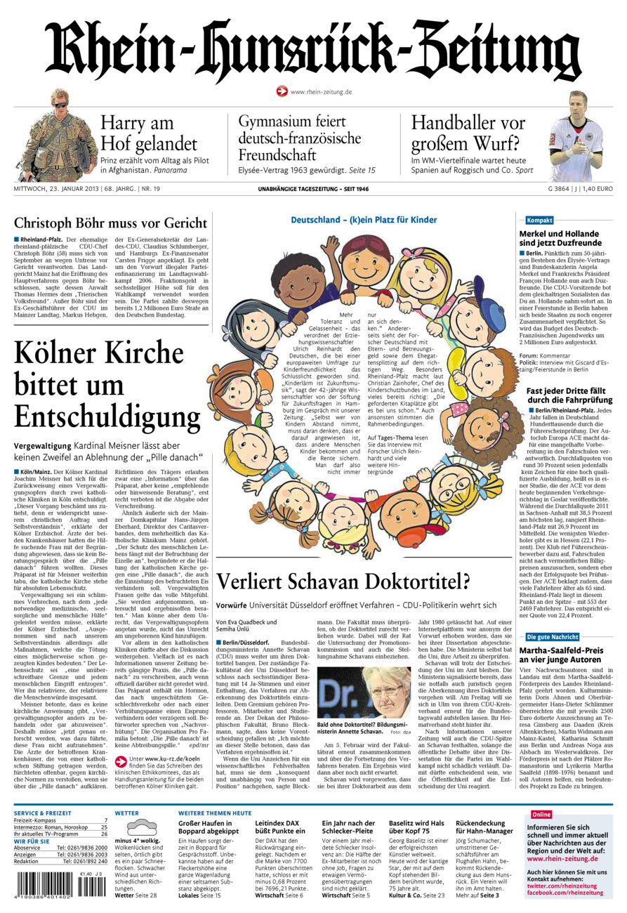 Rhein-Hunsrück-Zeitung vom Mittwoch, 23.01.2013