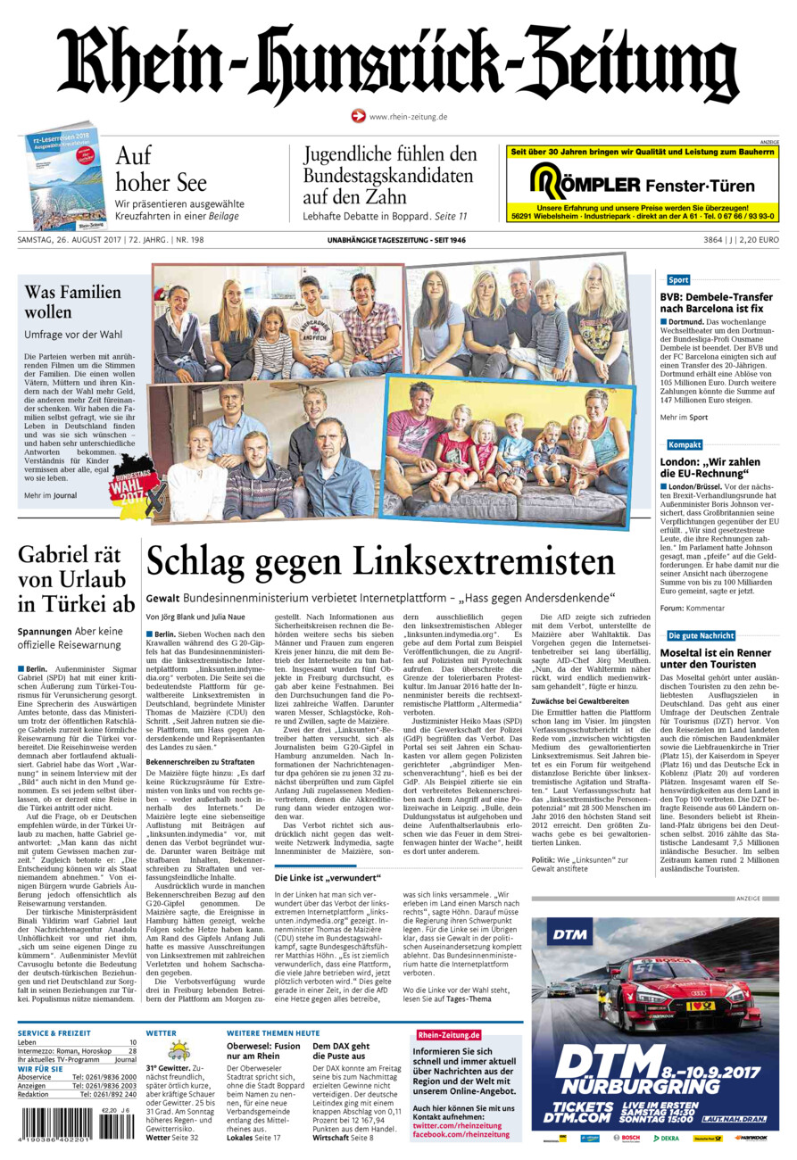 Rhein-Hunsrück-Zeitung vom Samstag, 26.08.2017