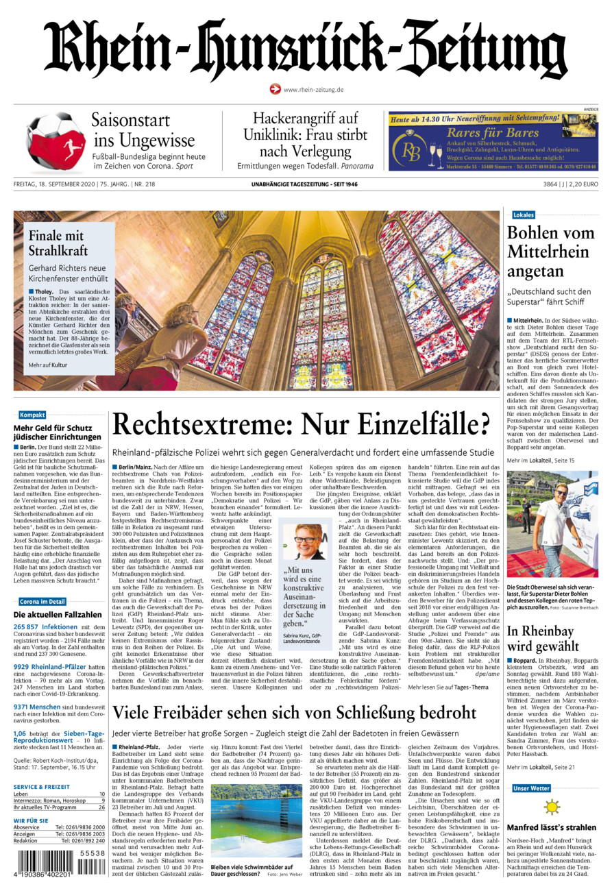 Rhein-Hunsrück-Zeitung vom Freitag, 18.09.2020