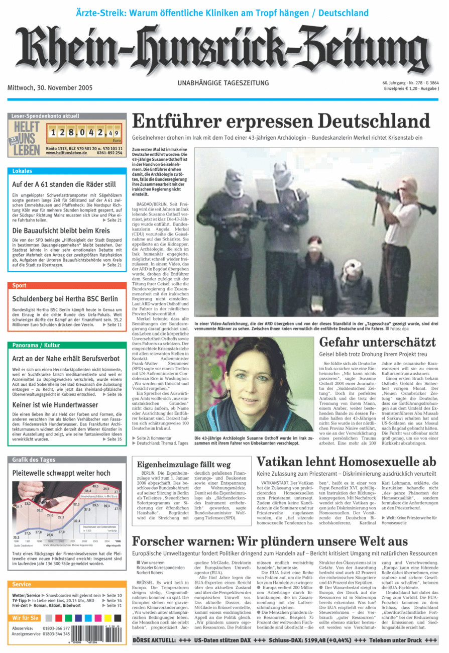 Rhein-Hunsrück-Zeitung vom Mittwoch, 30.11.2005