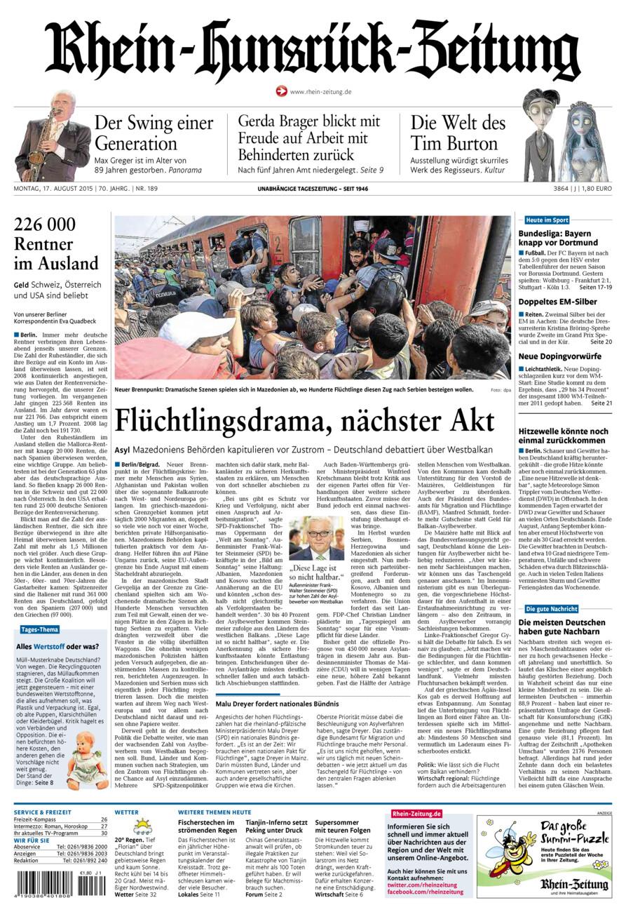 Rhein-Hunsrück-Zeitung vom Montag, 17.08.2015
