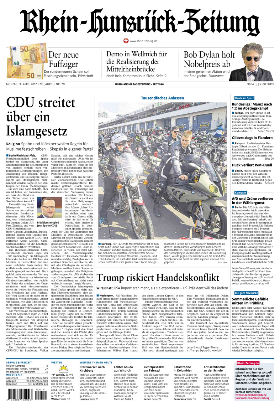 Rhein-Hunsrück-Zeitung vom Montag, 03.04.2017