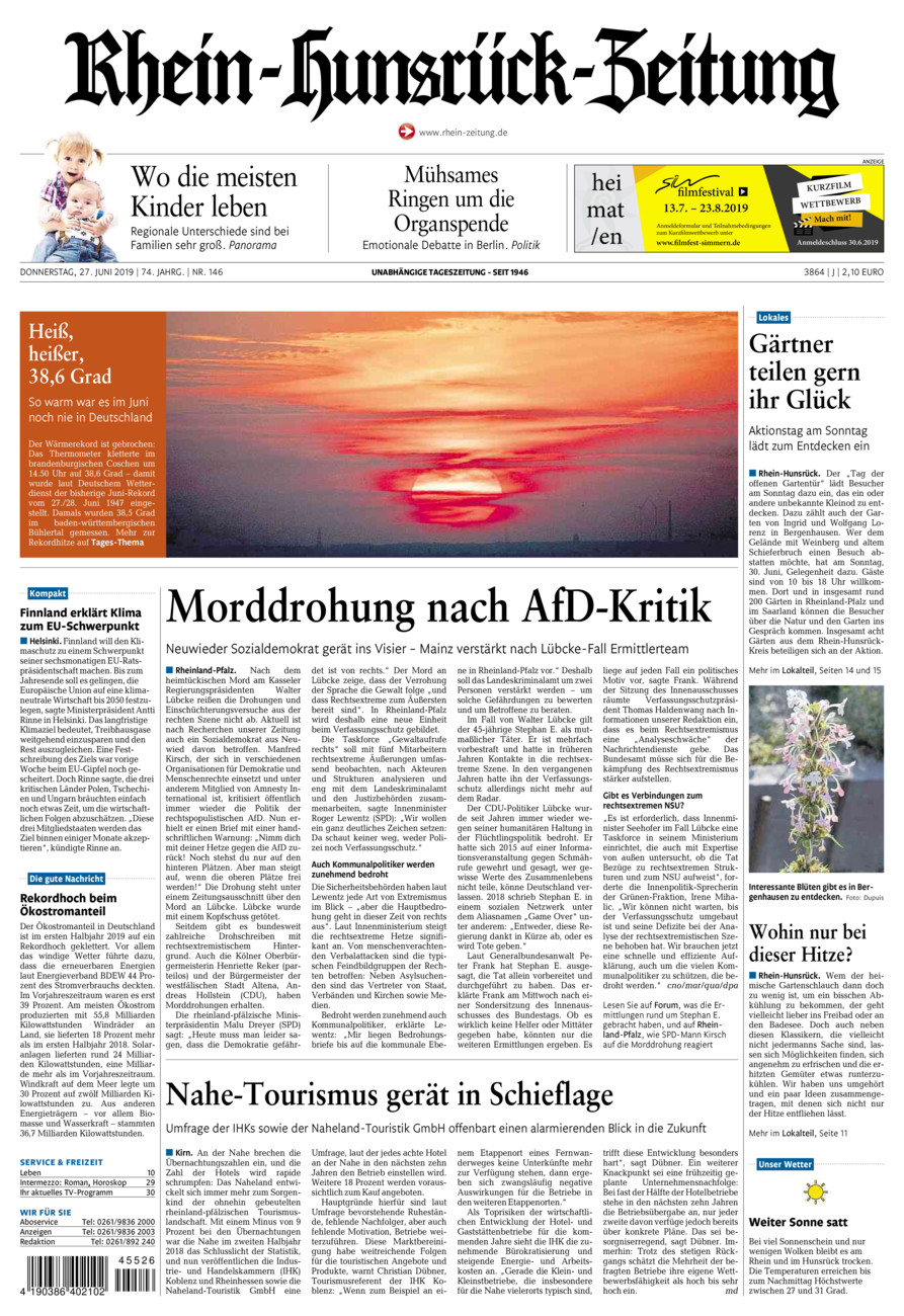 Rhein-Hunsrück-Zeitung vom Donnerstag, 27.06.2019