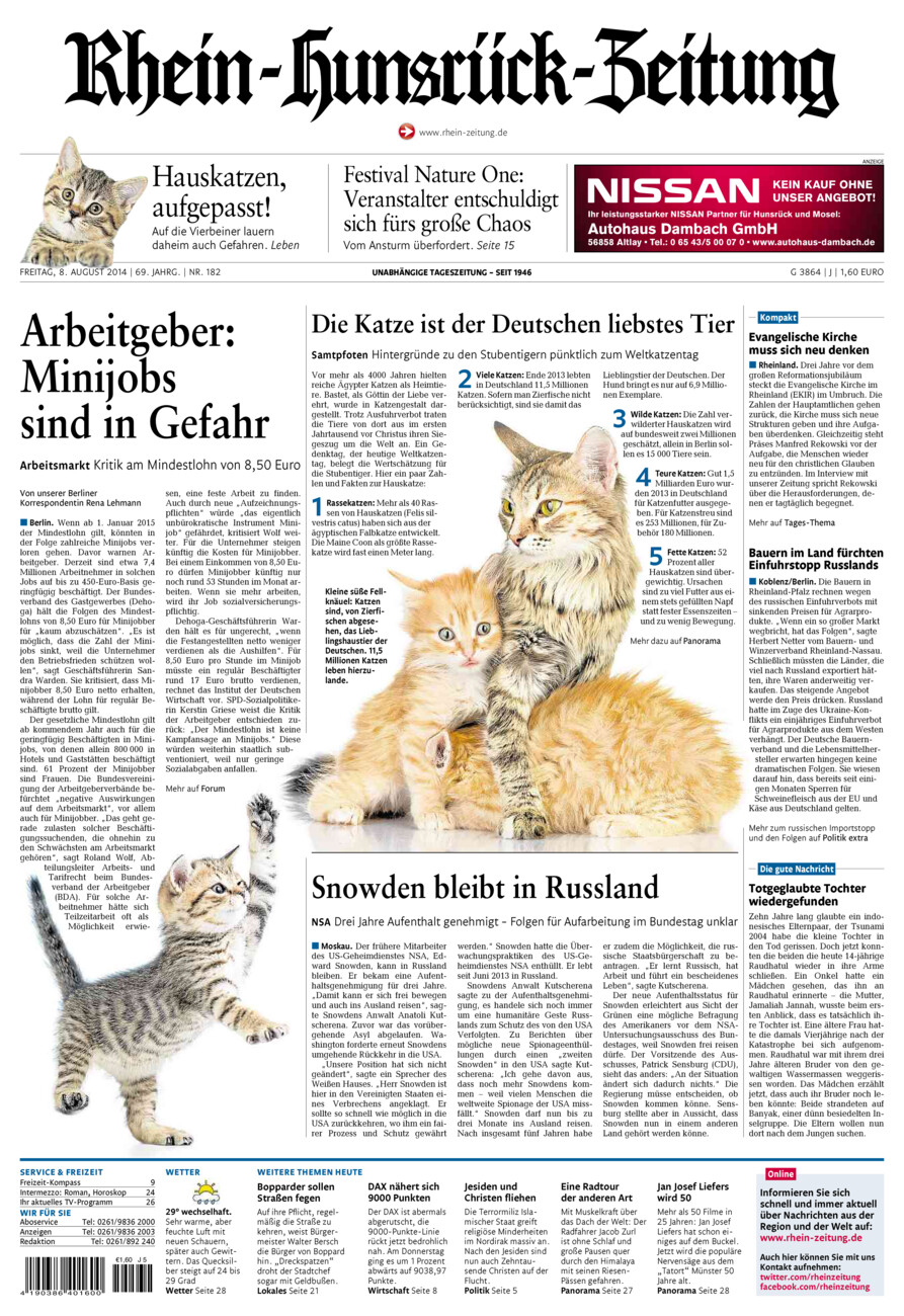 Rhein-Hunsrück-Zeitung vom Freitag, 08.08.2014