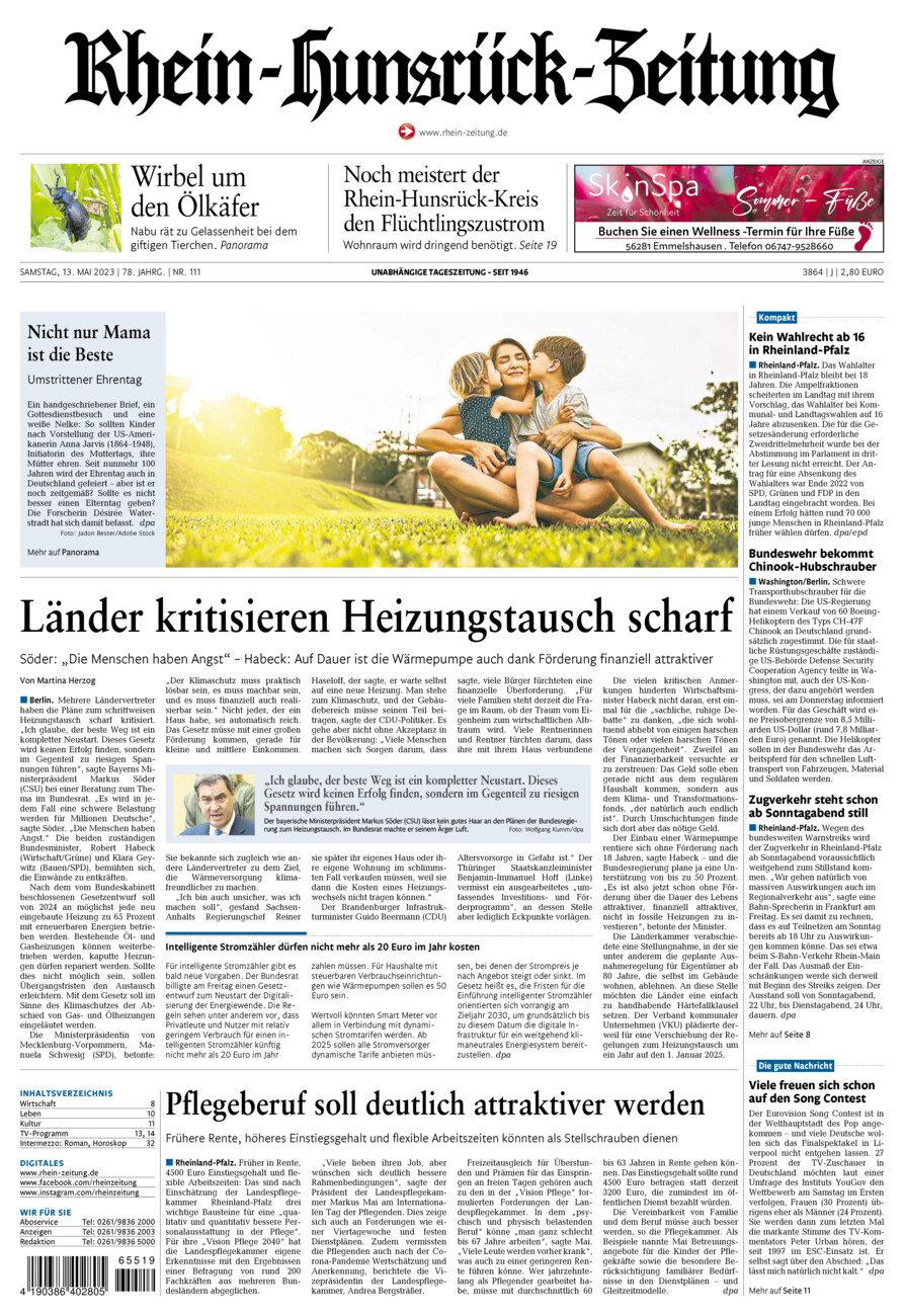 Rhein-Hunsrück-Zeitung vom Samstag, 13.05.2023