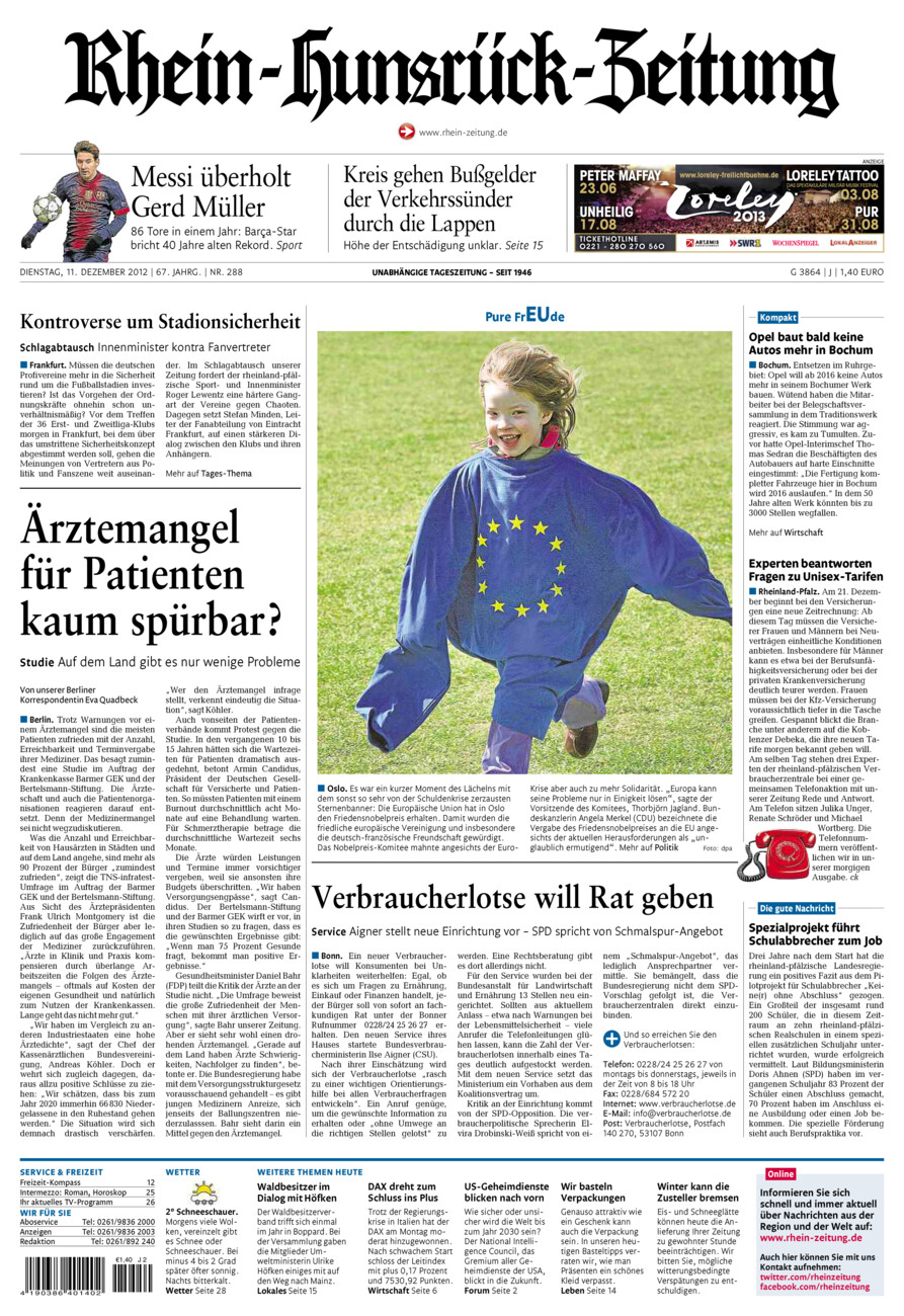 Rhein-Hunsrück-Zeitung vom Dienstag, 11.12.2012